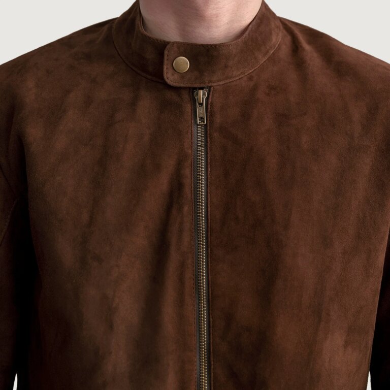 Mens Zen Brown Suede Biker Jacket Close-Up-9-1724072625744